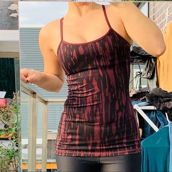 Lululemon Power Y Tank Maroon Camo Slim Fit Racer Back Long Build In Bra Top - Picture 7 of 14